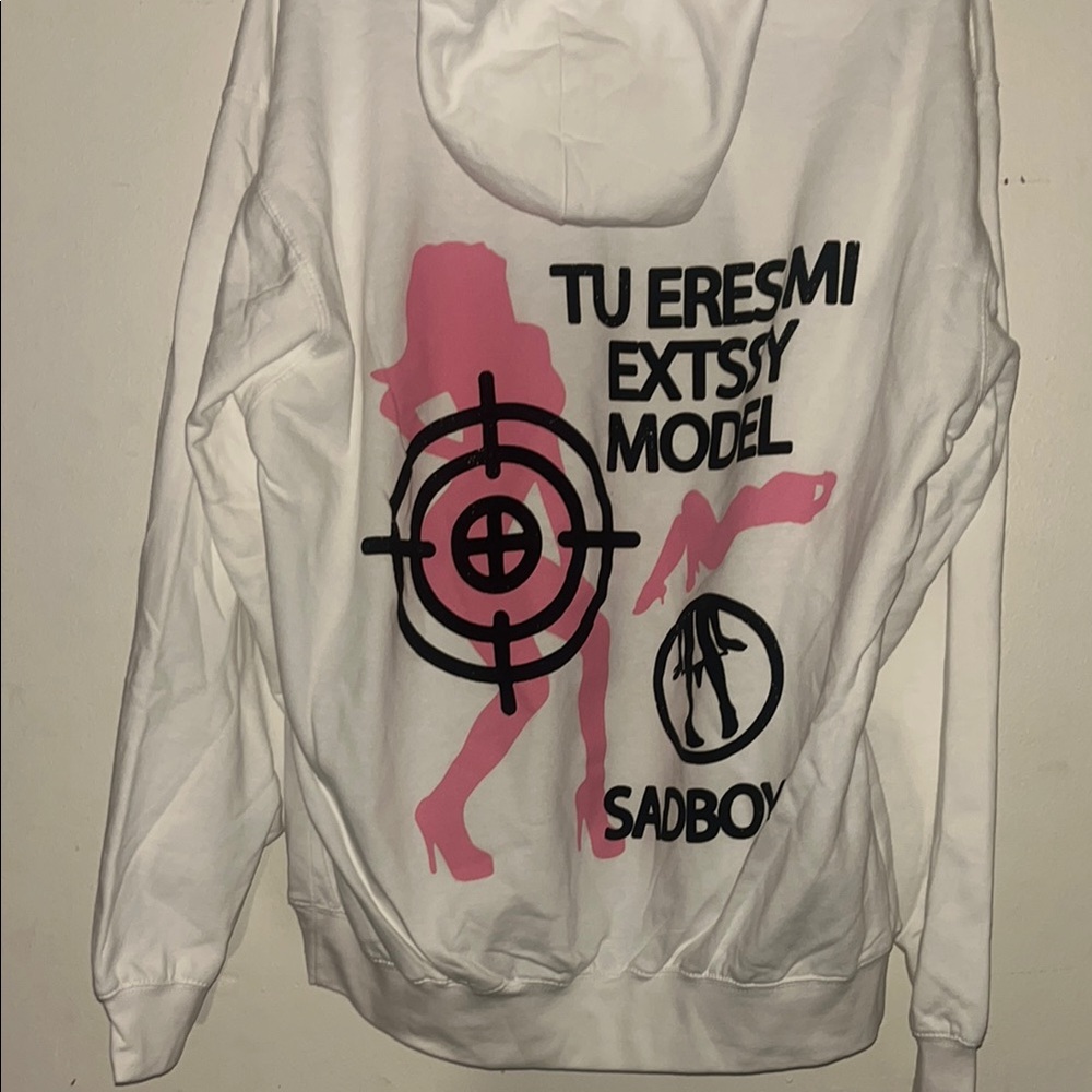 NWOT Sad boyz White Hoodie with Graphic Text